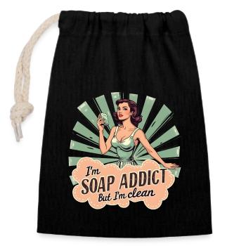 Fabrication de savon - Je suis accro au savon - Sac cadeau en coton avec cordon (14 x 20 cm) - noir - Devant