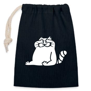 Silhouette white cat closed eyes - Closable cotton gift bag (14x20cm) - navy - Front