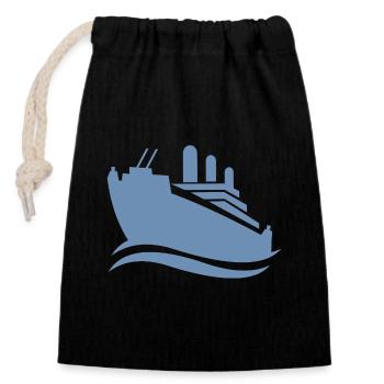 Cruise Ship Silhouette Minimalist Sea - Closable cotton gift bag (14x20cm) - black - Front