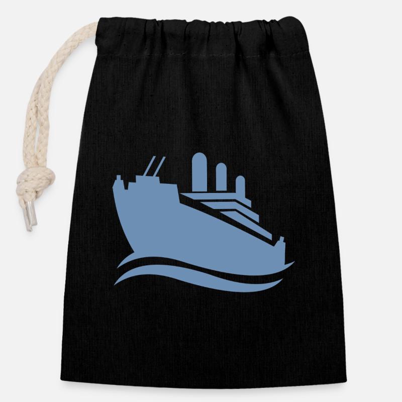 Silhouette de bateau de croisière mer minimaliste - Sac cadeau en coton avec cordon (14 x 20 cm) - noir