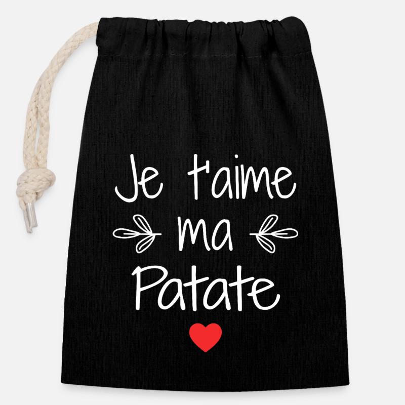 Je t'aime ma Patate - Sac cadeau en coton avec cordon (14 x 20 cm) - noir