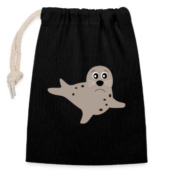 seal seals seal seals animals - Closable cotton gift bag (14x20cm) - black - Front