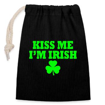 Kiss me im irish - Verschließbarer Geschenkbeutel aus Baumwolle (14x20cm) - Schwarz - Vorne