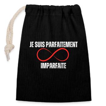 Je suis parfaitement imparfaite, infini - Sac cadeau en coton avec cordon (14 x 20 cm) - noir - Devant