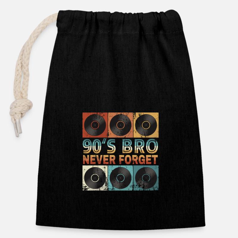 Back to the 90's vinyl record - Closable cotton gift bag (14x20cm) - black