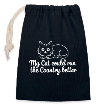 Mon Chat Gouvernerait Mieux Le Pays - Sac cadeau en coton avec cordon (14 x 20 cm) - bleu marine - Devant