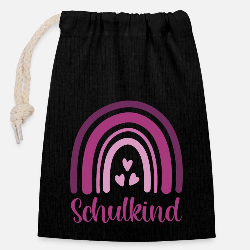 Schulkind Regenbogen Schulanfang Einschulung - Verschließbarer Geschenkbeutel aus Baumwolle (14x20cm) - Schwarz