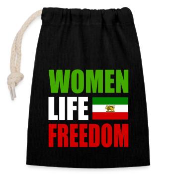 Women life freedom - Sac cadeau en coton avec cordon (14 x 20 cm) - noir - Devant
