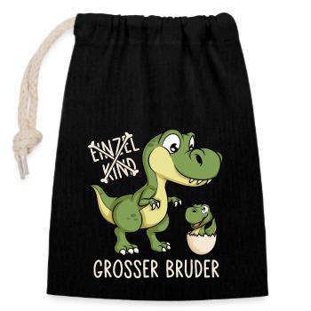 Dinosaurier Einzelkind Baby Dino Ei Großer Bruder - Verschließbarer Geschenkbeutel aus Baumwolle (14x20cm) - Schwarz - Vorne