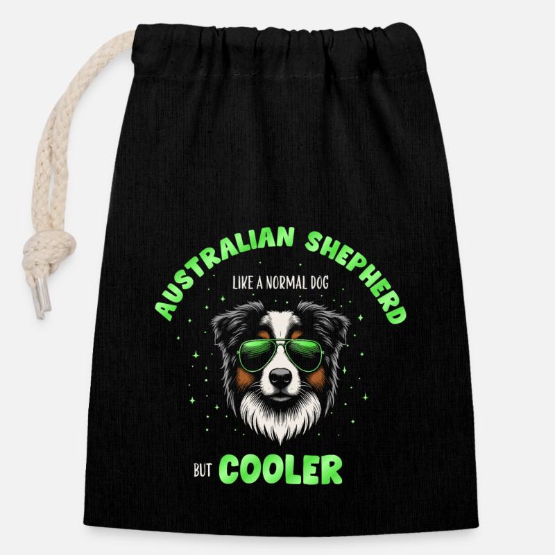 Aussie - comme un chien normal mais vert plus frais - Sac cadeau en coton avec cordon (14 x 20 cm) - noir