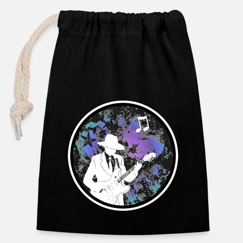 Guitariste - Sac cadeau en coton avec cordon (14 x 20 cm) - noir