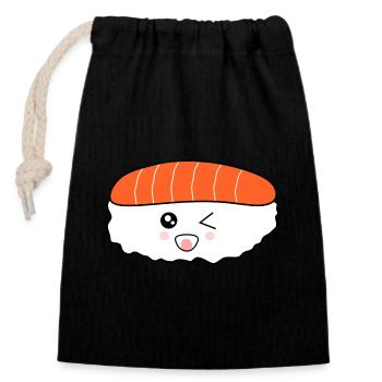 Kawaii Essen, Japan Küche, japanischer Fisch - Verschließbarer Geschenkbeutel aus Baumwolle (14x20cm) - Schwarz - Vorne