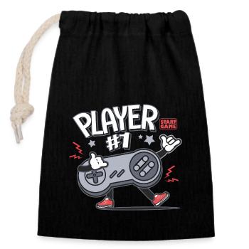 Gamer Player 1 console video games Family - Closable cotton gift bag (14x20cm) - black - Front