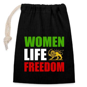Women life freedom - Sac cadeau en coton avec cordon (14 x 20 cm) - noir - Devant