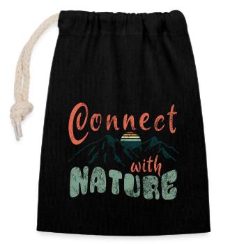 Connect with Nature - naturverbunden - Spruch - Verschließbarer Geschenkbeutel aus Baumwolle (14x20cm) - Schwarz - Vorne