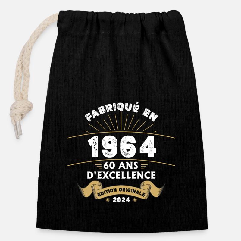 Fabriqué en 1964 60 ans d'excellence originale - Sac cadeau en coton avec cordon (14 x 20 cm) - noir