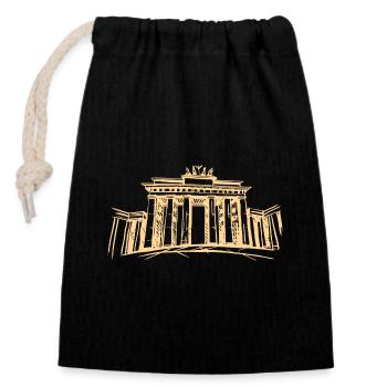 Berlin Brandenburger Tor – Symbolträchtiges - Verschließbarer Geschenkbeutel aus Baumwolle (14x20cm) - Schwarz - Vorne