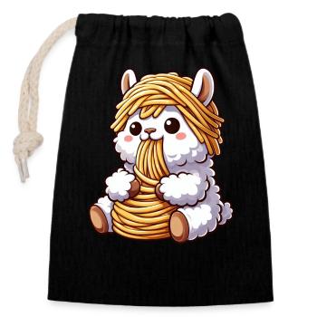 Funny Llama Spaghetti Italian Clumsy - Closable cotton gift bag (14x20cm) - black - Front