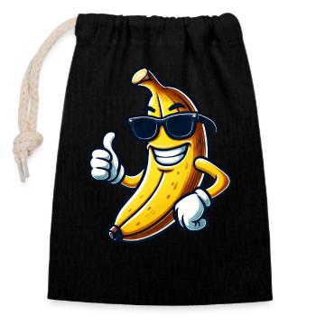 Banane fraîche avec lunettes de soleil Fruity South - Sac cadeau en coton avec cordon (14 x 20 cm) - noir - Devant