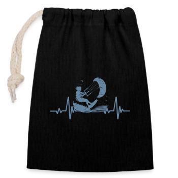 Kitesurfing - Battement de Coeur - Heartbeat - Closable cotton gift bag (14x20cm) - black - Front