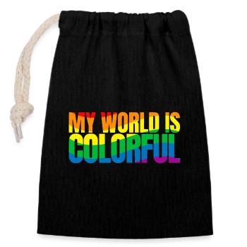 My world is colorful - Verschließbarer Geschenkbeutel aus Baumwolle (14x20cm) - Schwarz - Vorne