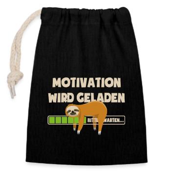 Faultier - Motivation wird geladen - bitte warten - Verschließbarer Geschenkbeutel aus Baumwolle (14x20cm) - Schwarz - Vorne