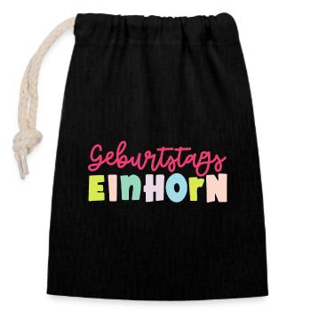 Geburtstags EINHORN - Verschließbarer Geschenkbeutel aus Baumwolle (14x20cm) - Schwarz - Vorne