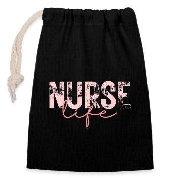 Cute Nurse Life Retro for Registered Nurse - Closable cotton gift bag (14x20cm) - black - Front