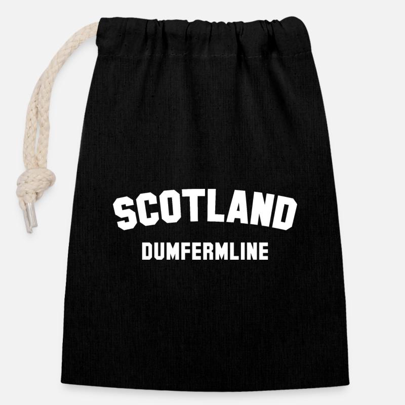 DUMFERMLINE, Écosse - Sac cadeau en coton avec cordon (14 x 20 cm) - noir