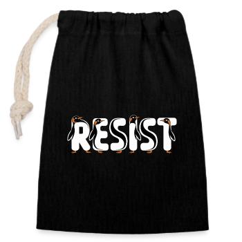 Penguin Protests Resistance Taxes - Closable cotton gift bag (14x20cm) - black - Front