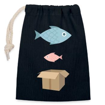 Gros poisson, petit poisson, boîte en carton - Sac cadeau en coton avec cordon (14 x 20 cm) - bleu marine - Devant