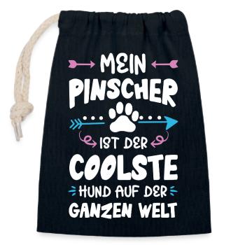 dicton sur le chien pinscher - Sac cadeau en coton avec cordon (14 x 20 cm) - bleu marine - Devant