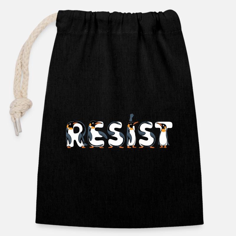 Penguin Protests Resistance Taxes - Closable cotton gift bag (14x20cm) - black