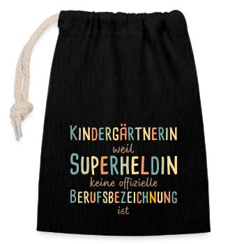 Kindergarten Teacher Superheroine Kindergarten - Closable cotton gift bag (14x20cm) - black - Front