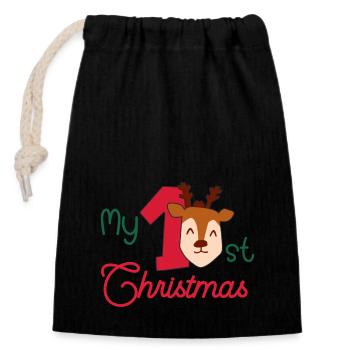 Mon premier Noël Baby 1er Noël - Sac cadeau en coton avec cordon (14 x 20 cm) - noir - Devant
