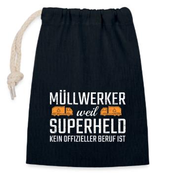 Müllwerker Superheld - Verschließbarer Geschenkbeutel aus Baumwolle (14x20cm) - Navy - Vorne