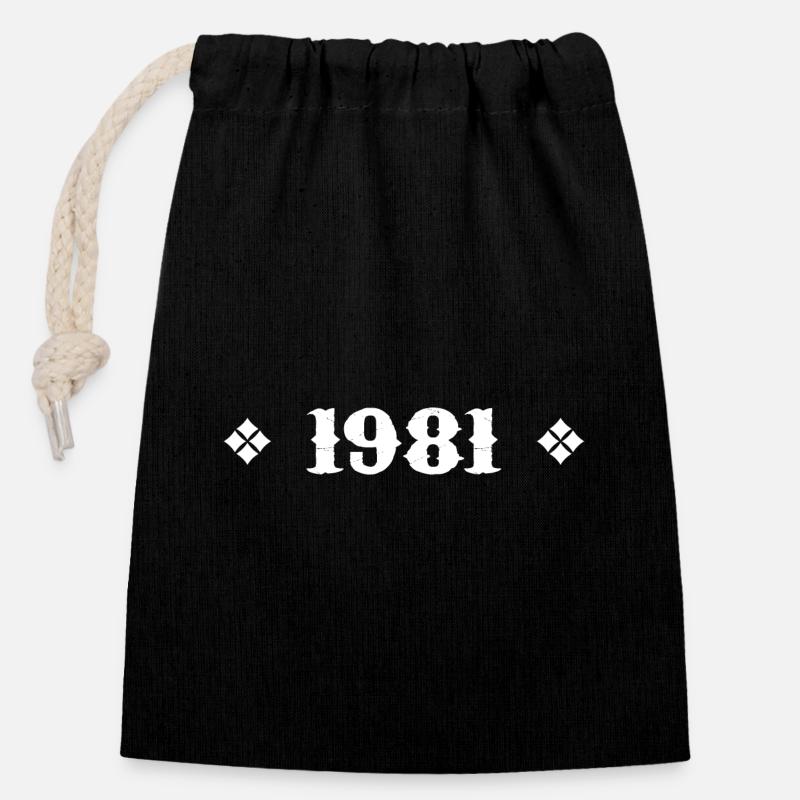 1981 - Cadeau D'anniversaire 1981 Cassique - Sac cadeau en coton avec cordon (14 x 20 cm) - noir