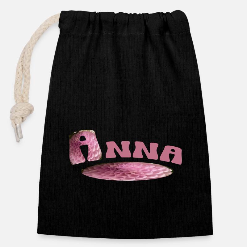 Anna Prénom - Sac cadeau en coton avec cordon (14 x 20 cm) - noir
