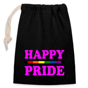 Happy pride - Sac cadeau en coton avec cordon (14 x 20 cm) - noir - Devant