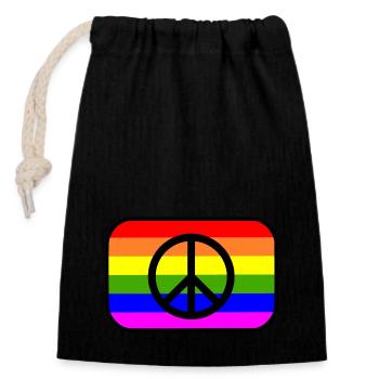 Peacezeichen auf LGBT Regenbogenfahne - Verschließbarer Geschenkbeutel aus Baumwolle (14x20cm) - Schwarz - Vorne