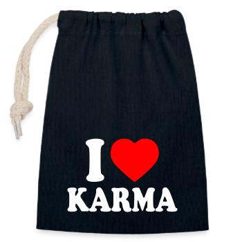 I love karma - Sac cadeau en coton avec cordon (14 x 20 cm) - bleu marine - Devant