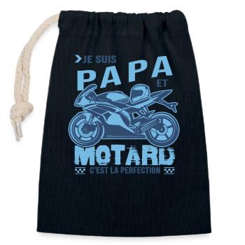 motard parfait papa parfait - Sac cadeau en coton avec cordon (14 x 20 cm) - bleu marine - Devant