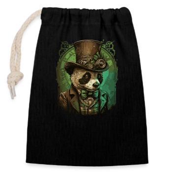 Steampunk Panda Bear - Closable cotton gift bag (14x20cm) - black - Front