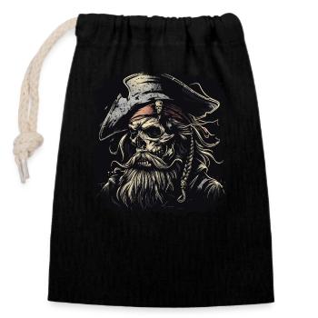 Crâne de pirate - Sac cadeau en coton avec cordon (14 x 20 cm) - noir - Devant