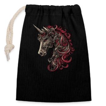 Licorne Fantaisie - Sac cadeau en coton avec cordon (14 x 20 cm) - noir - Devant