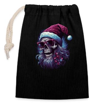 Skull with Santa hat - Closable cotton gift bag (14x20cm) - black - Front