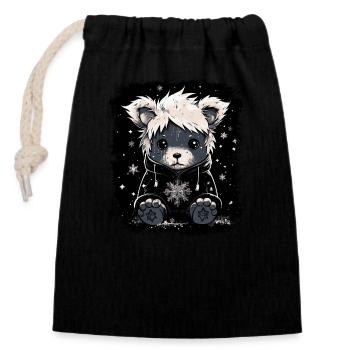 Niedlicher Emo Teddybär - Verschließbarer Geschenkbeutel aus Baumwolle (14x20cm) - Schwarz - Vorne