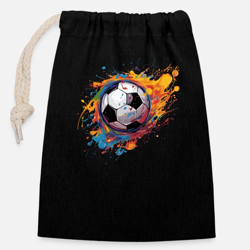 Fußball - Verschließbarer Geschenkbeutel aus Baumwolle (14x20cm) - Schwarz