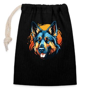 German Shepherd - Closable cotton gift bag (14x20cm) - black - Front