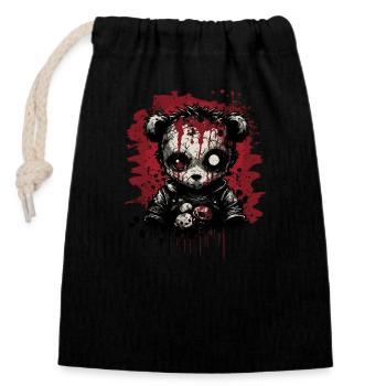 Ours en peluche effrayant mignon - Sac cadeau en coton avec cordon (14 x 20 cm) - noir - Devant